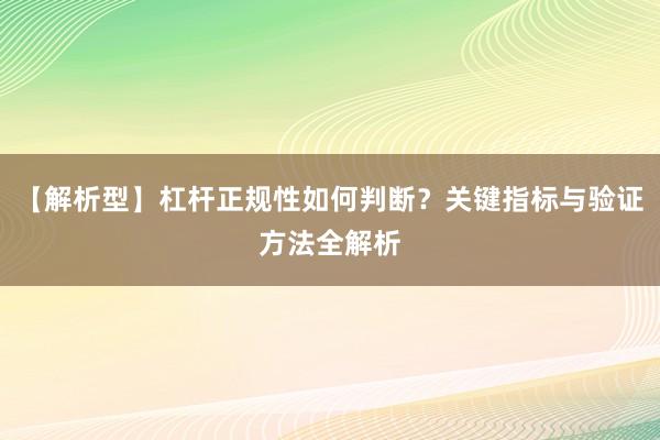 【解析型】杠杆正规性如何判断？关键指标与验证方法全解析