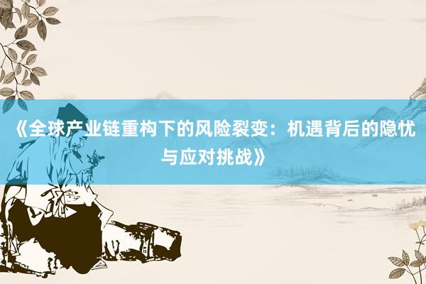《全球产业链重构下的风险裂变：机遇背后的隐忧与应对挑战》