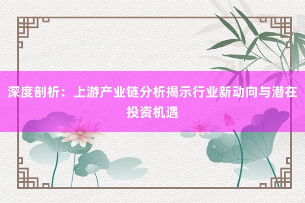深度剖析：上游产业链分析揭示行业新动向与潜在投资机遇