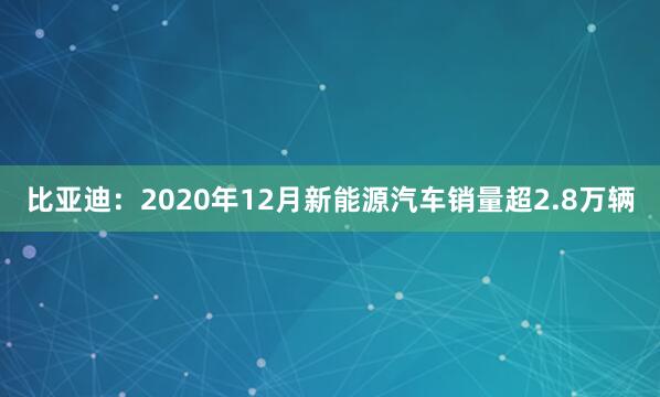 比亚迪：2020年12月新能源汽车销量超2.8万辆