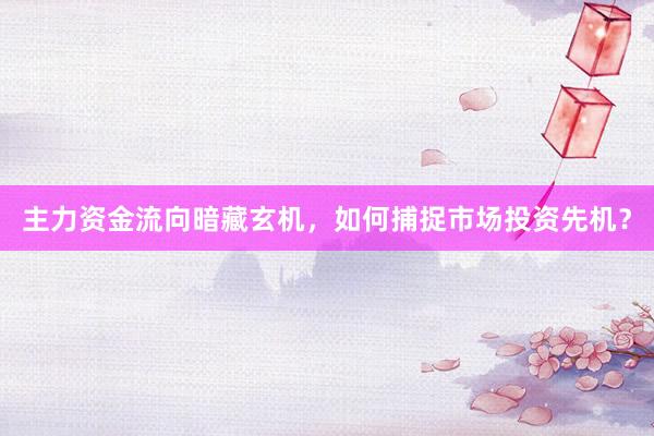 主力资金流向暗藏玄机，如何捕捉市场投资先机？