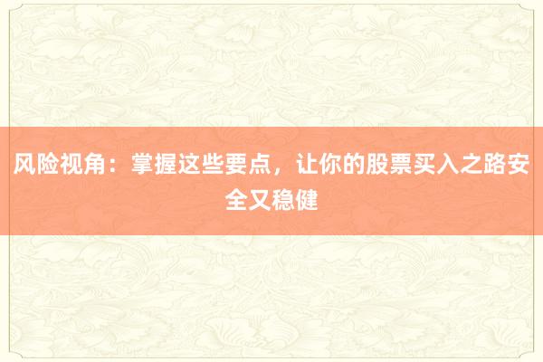 风险视角：掌握这些要点，让你的股票买入之路安全又稳健