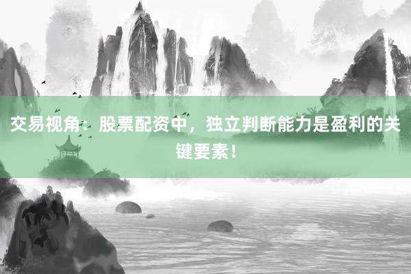 交易视角：股票配资中，独立判断能力是盈利的关键要素！