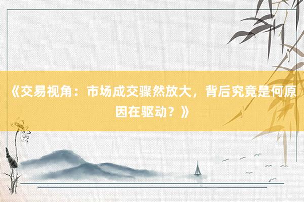 《交易视角：市场成交骤然放大，背后究竟是何原因在驱动？》