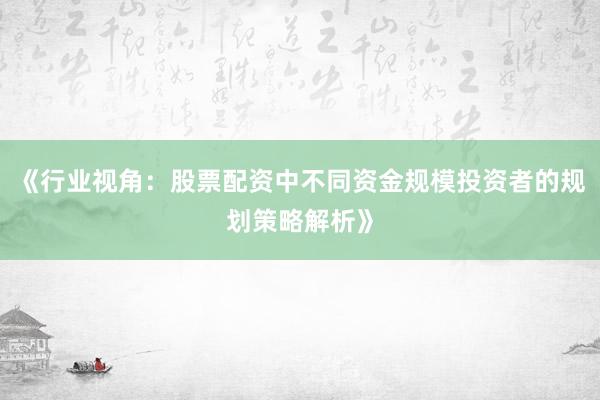 《行业视角：股票配资中不同资金规模投资者的规划策略解析》